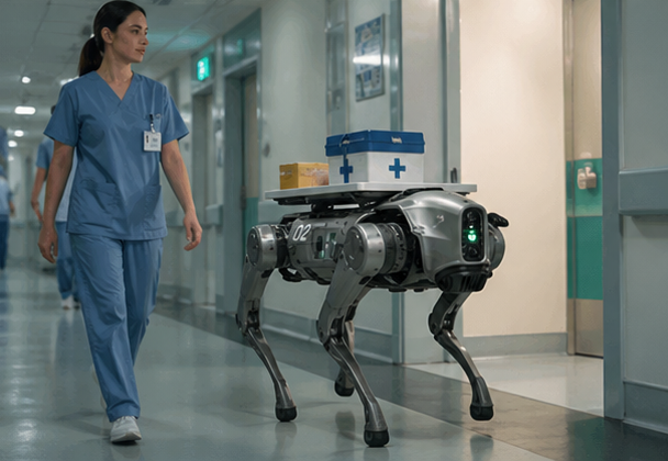 Alpha dog robot navigating terrain